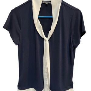 Adrianna Papell Navy and Cream Blouse